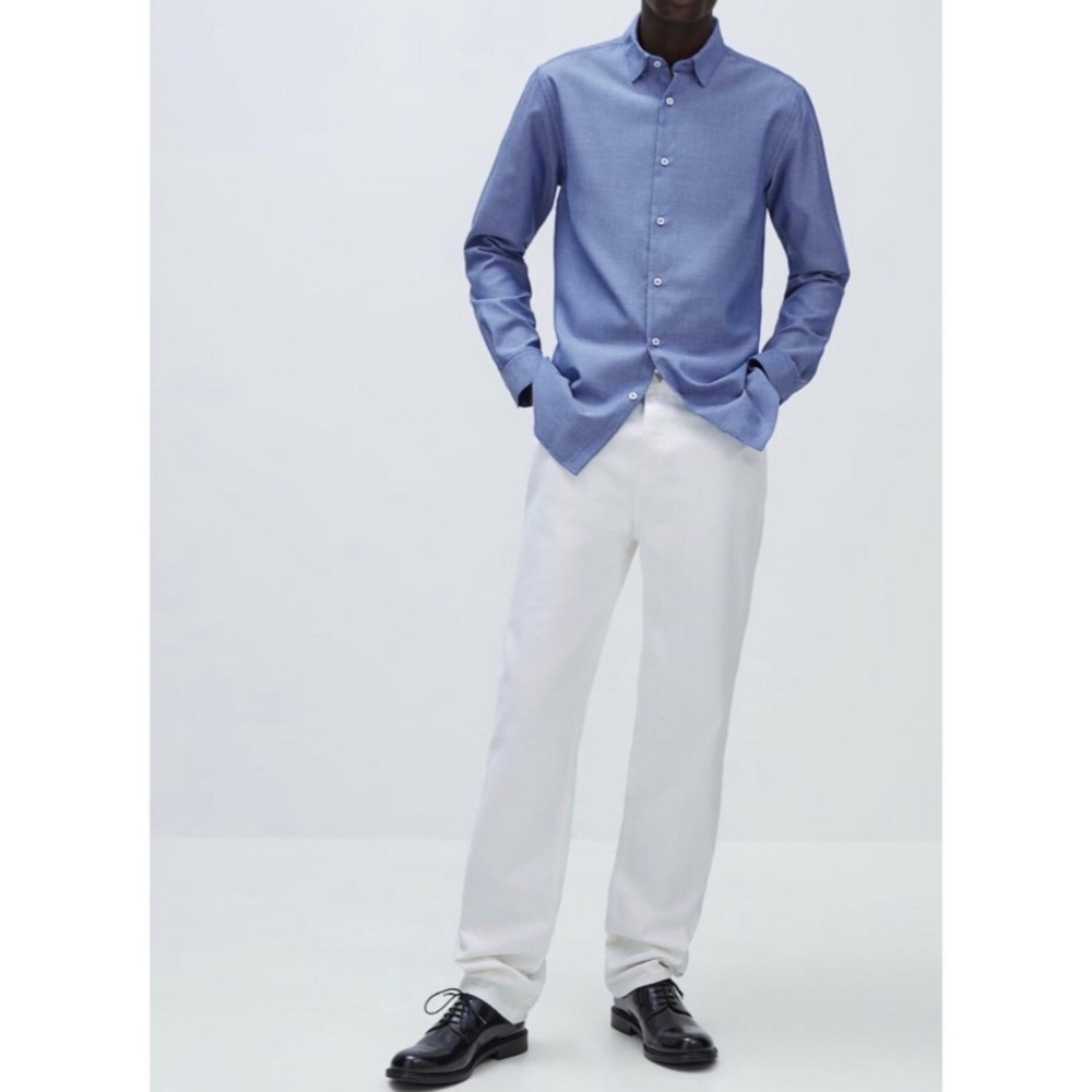 ZARA Blue/White Textured Weave Button Down Shirt
